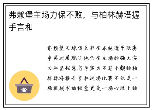 弗赖堡主场力保不败，与柏林赫塔握手言和